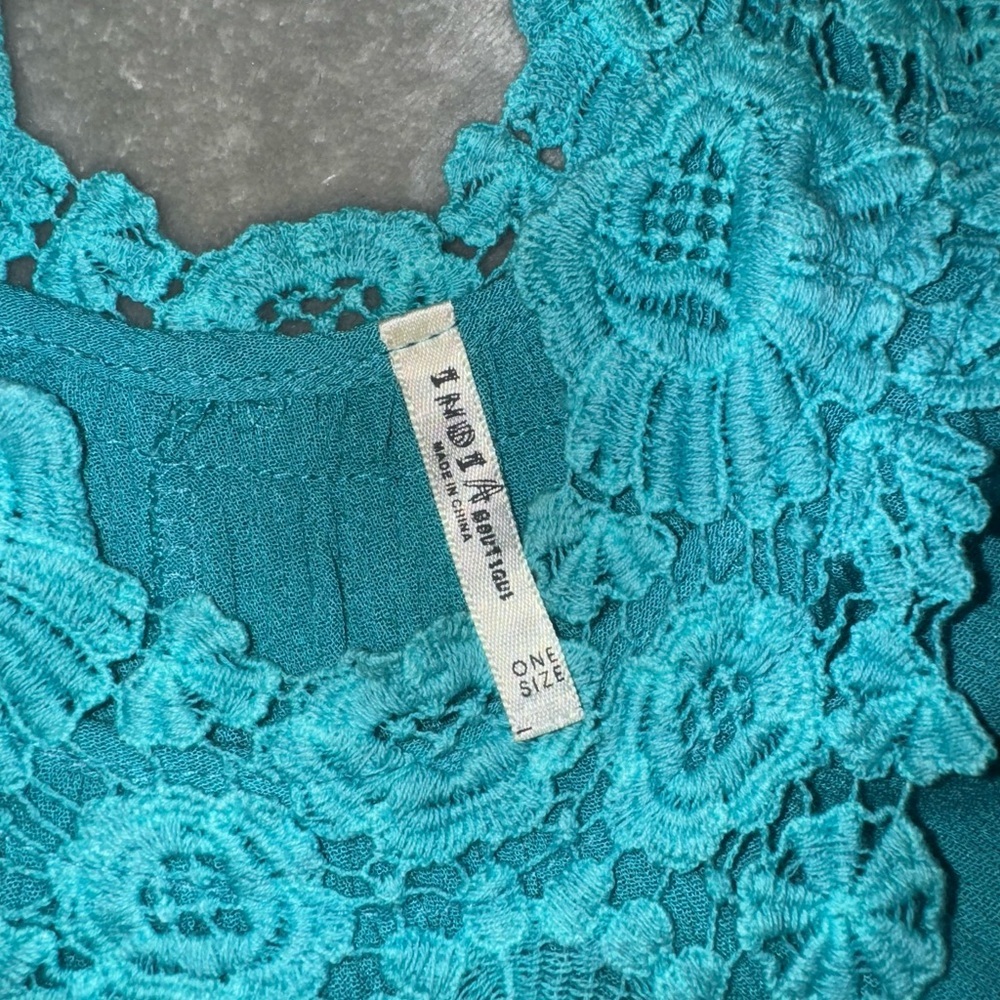 Teal Sleeveless Lace Trim Dress - Picture 5 of 8